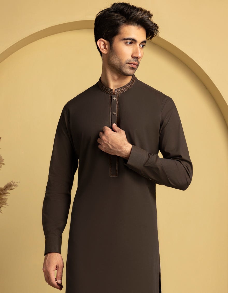 DARK GREEN COTTON SEMI-FORMAL KAMEEZ SHALWAR