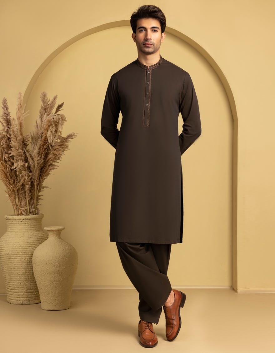DARK GREEN COTTON SEMI-FORMAL KAMEEZ SHALWAR