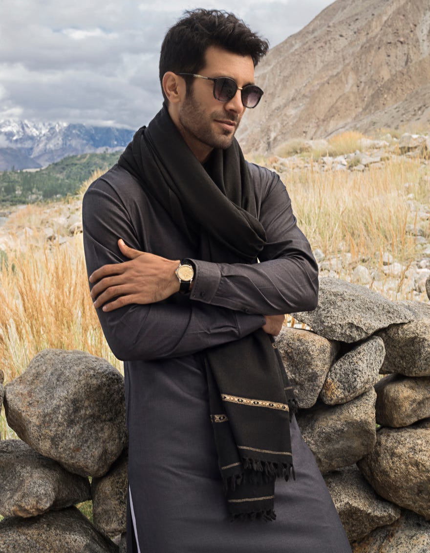 BLACK BLENDED MEN SHAWL | JJID-SHAWL