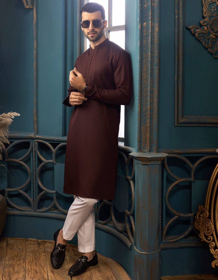 MAROON BLENDED KURTA | JJK-S-32550