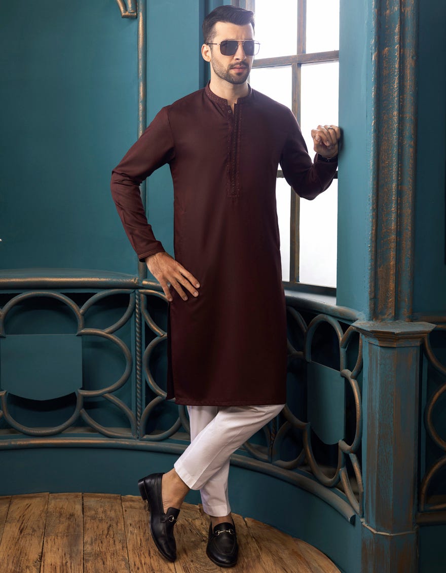 MAROON BLENDED KURTA | JJK-S-32550