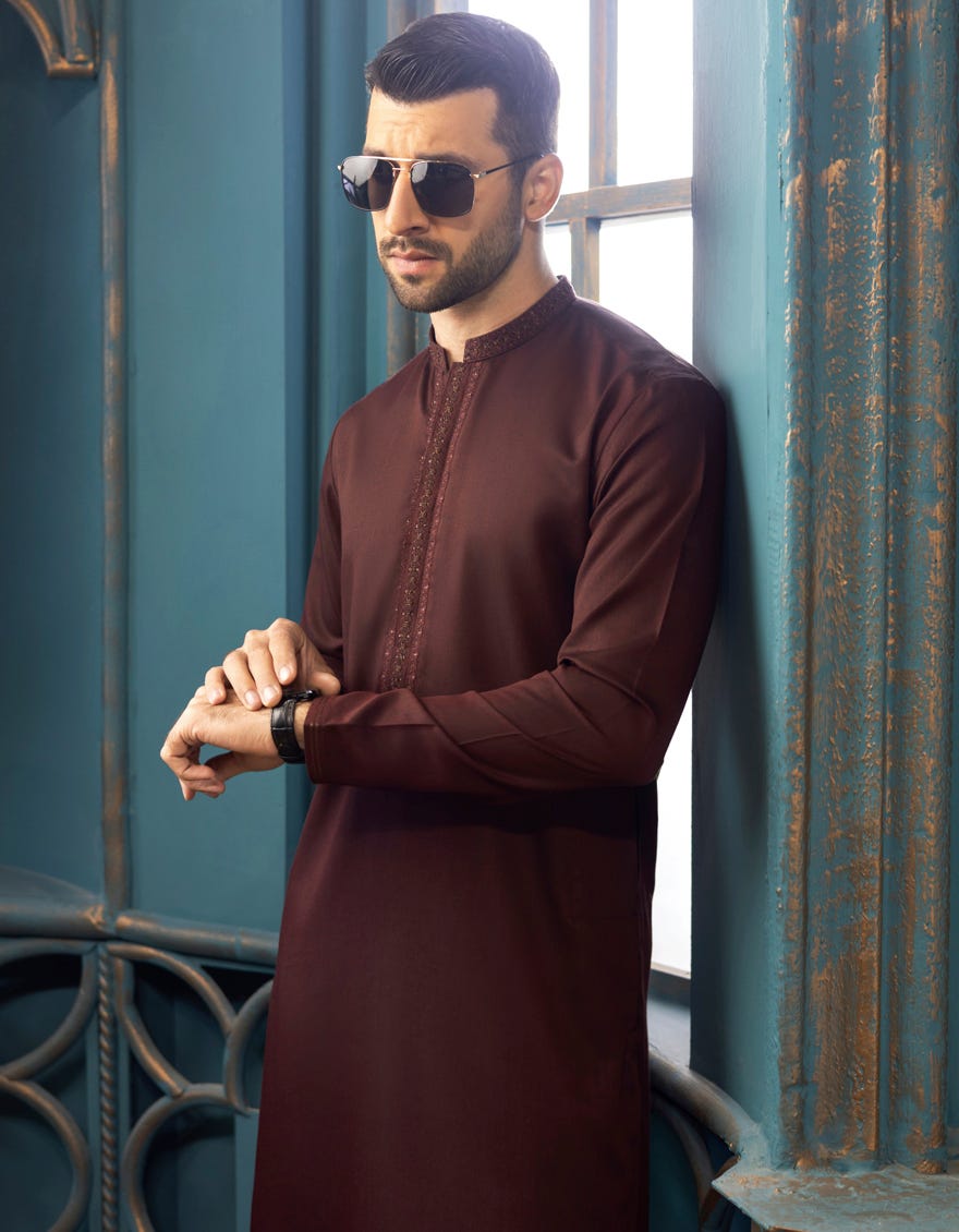 MAROON BLENDED KURTA | JJK-S-32550