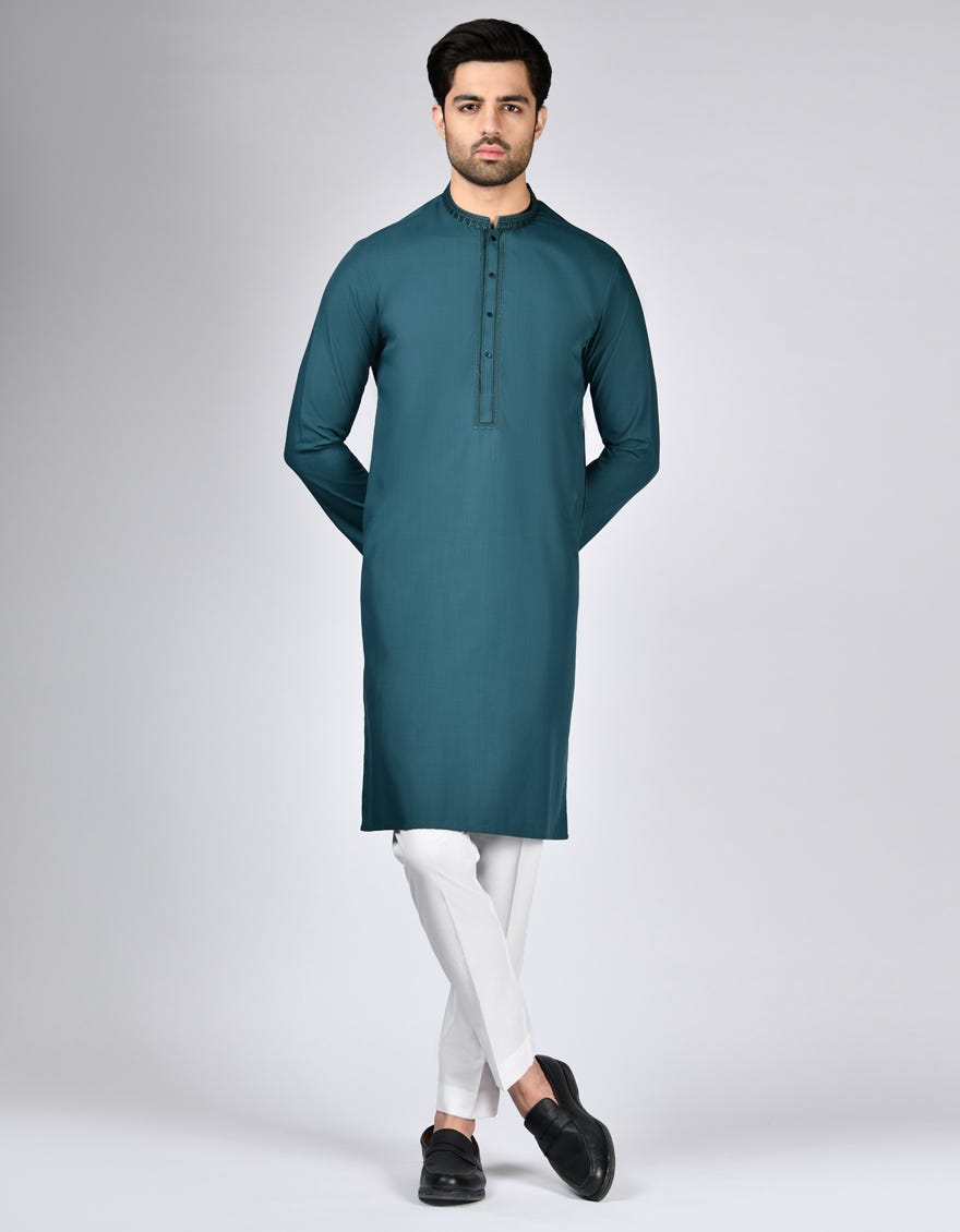 DARK GREEN BLENDED KURTA | JJK-A-33151