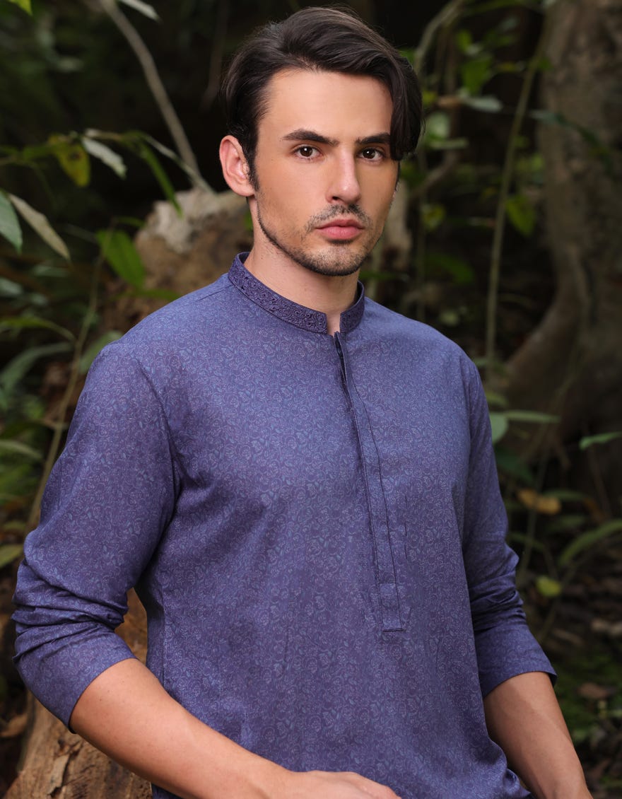BLUE COTTON SEMI-FORMAL KURTA