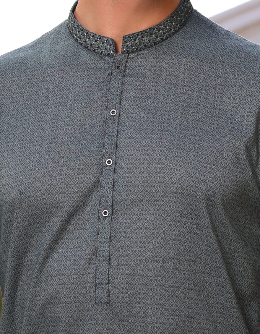 GREEN COTTON SEMI-FORMAL KURTA