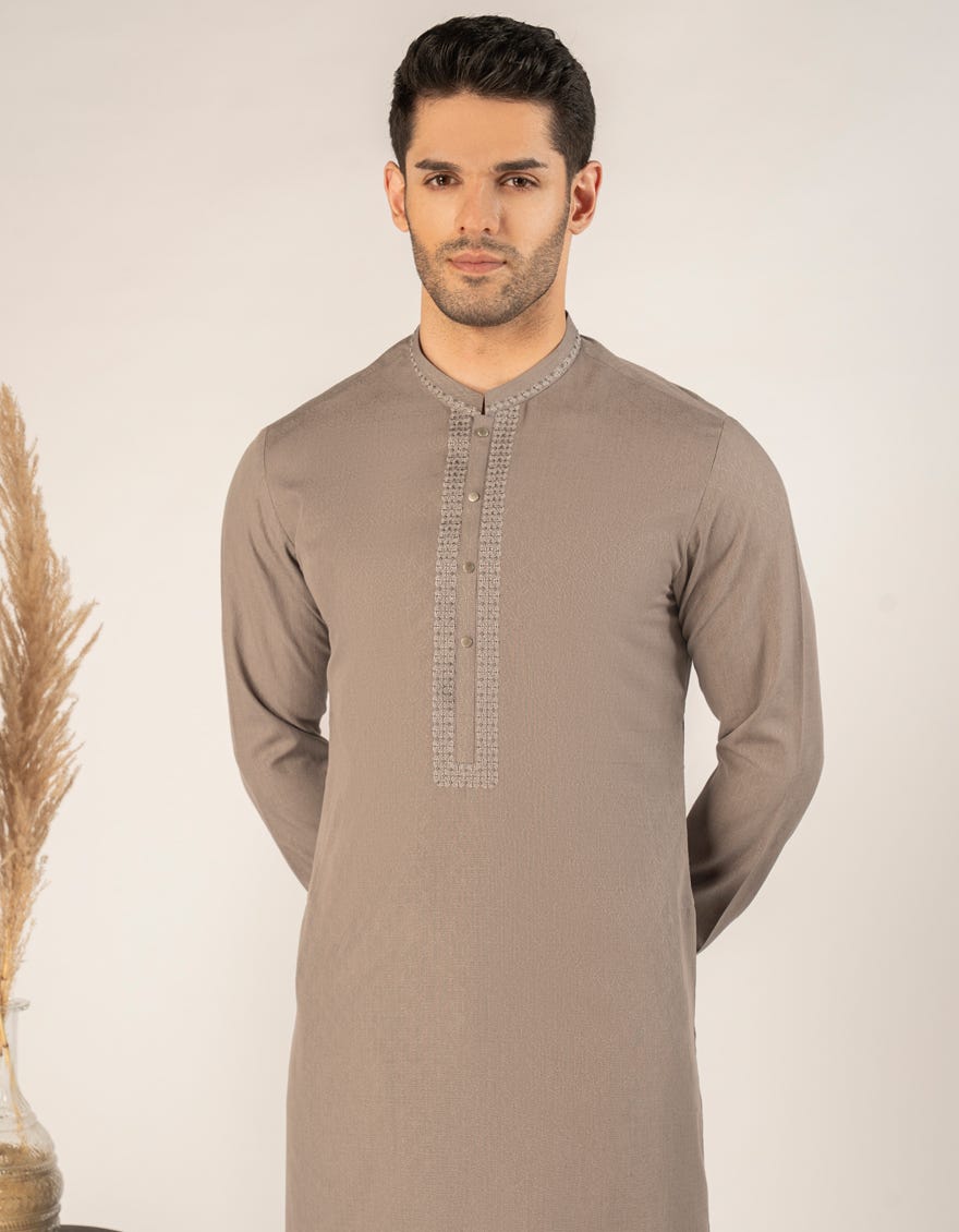 DULL BROWN BLENDED SEMI-FORMAL KURTA