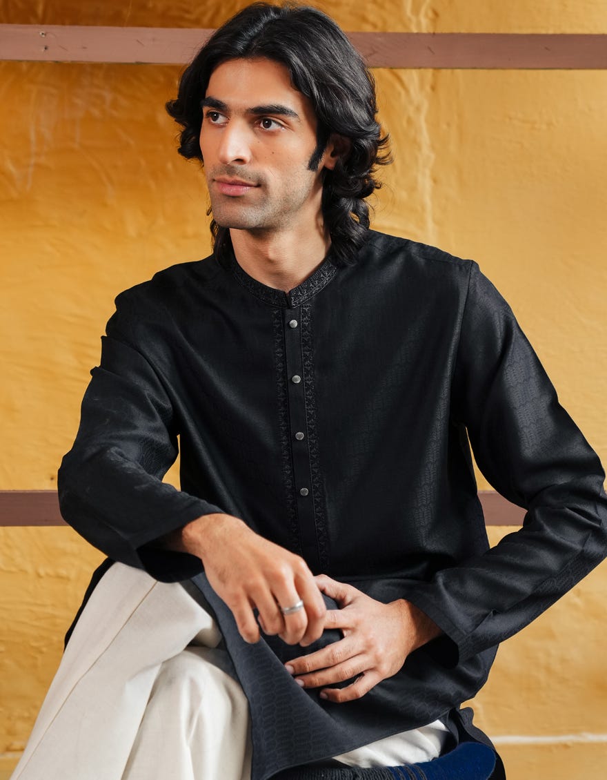 BLACK BLENDED SEMI-FORMAL KURTA