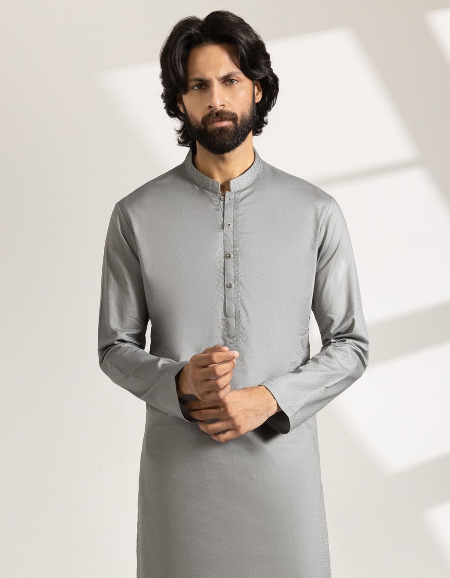 GREY COTTON SEMI-FORMAL KURTA