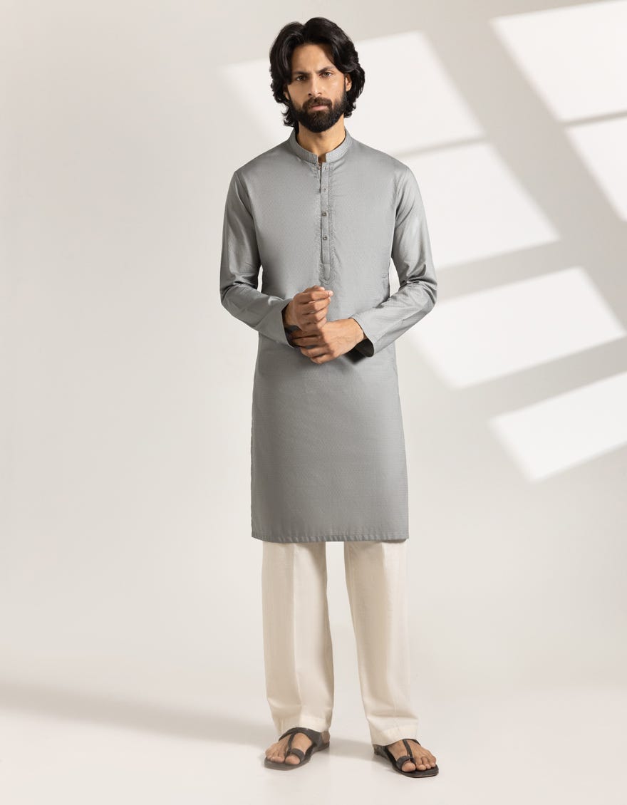 GREY COTTON SEMI-FORMAL KURTA