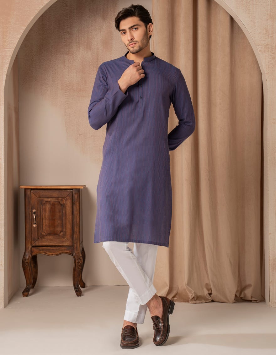 BLUE COTTON BUNNAT CASUAL KURTA