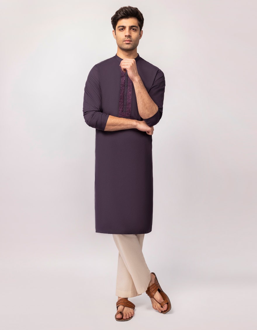 DEEP PURPLE BLENDED SEMI-FORMAL KURTA