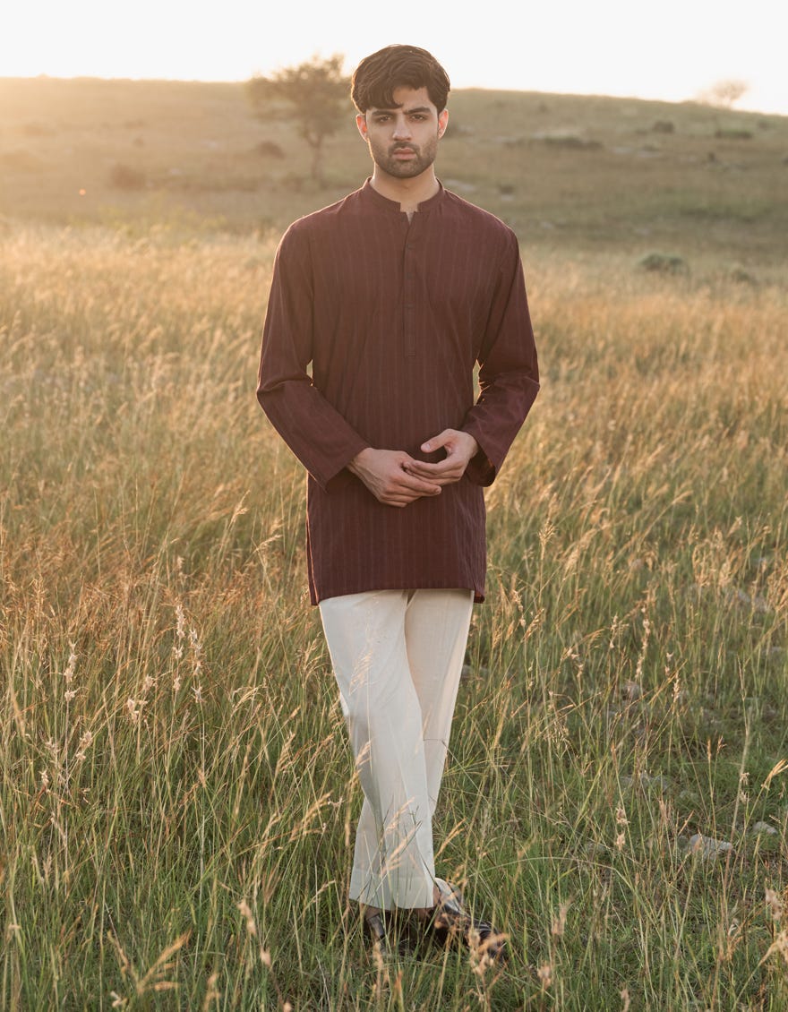 MAROON COTTON KURTA | JJK-A-34833