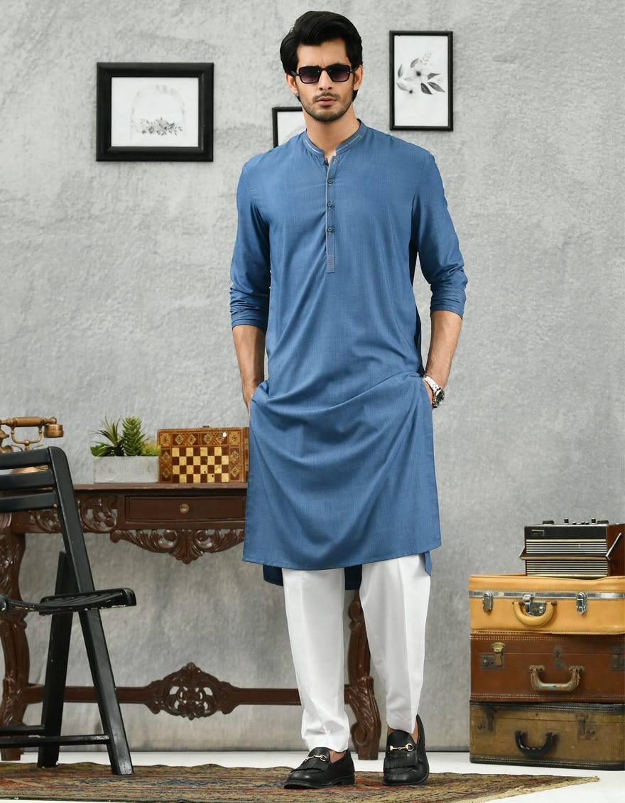 BLUE COTTON KURTA | JJK-A-42281