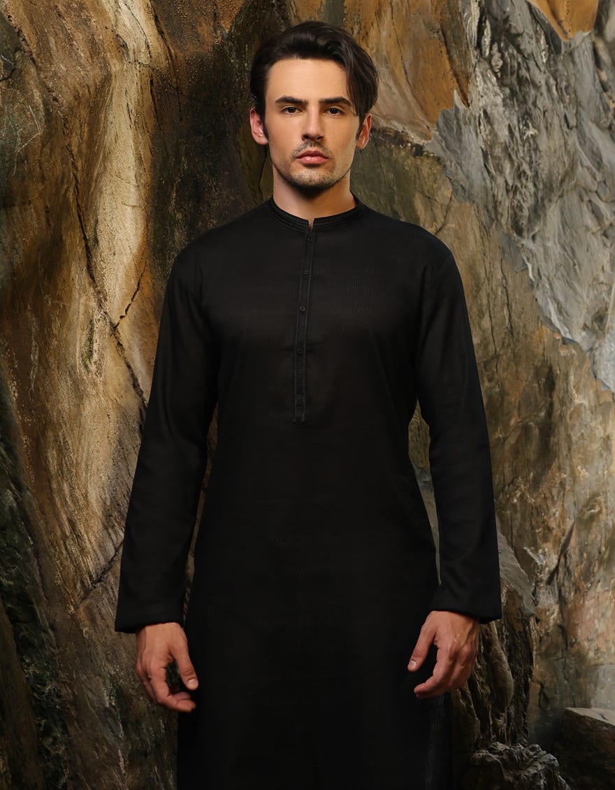 BLACK COTTON KURTA | JJK-S-46486