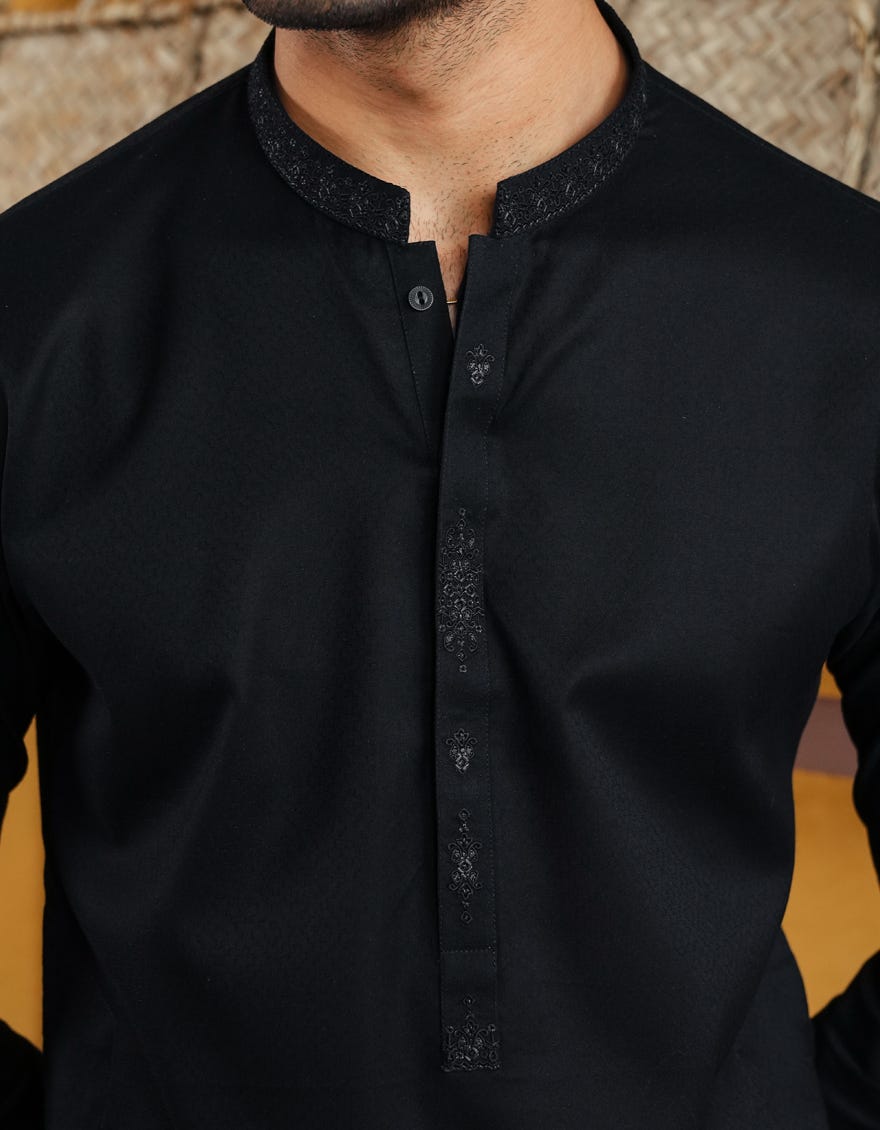 BLACK COTTON SEMI-FORMAL KURTA