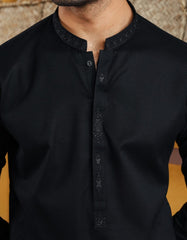 BLACK COTTON SEMI-FORMAL KURTA