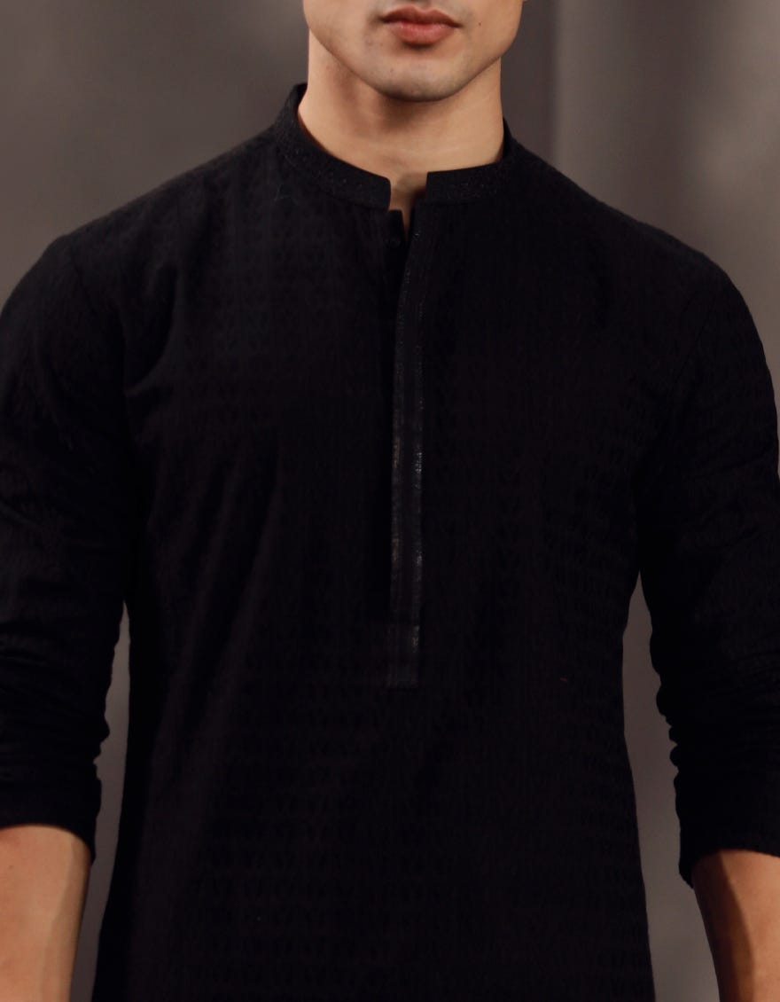 BLACK COTTON FORMAL KURTA