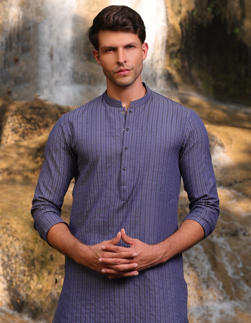 DULL BLUE COTTON SHORT KURTA | JJTHLK-S-47309
