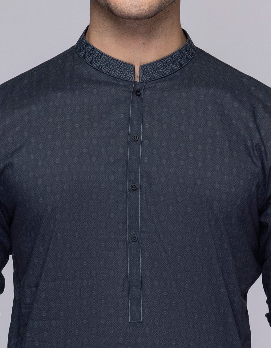 CHARCOAL GREY COTTON SEMI-FORMAL KURTA