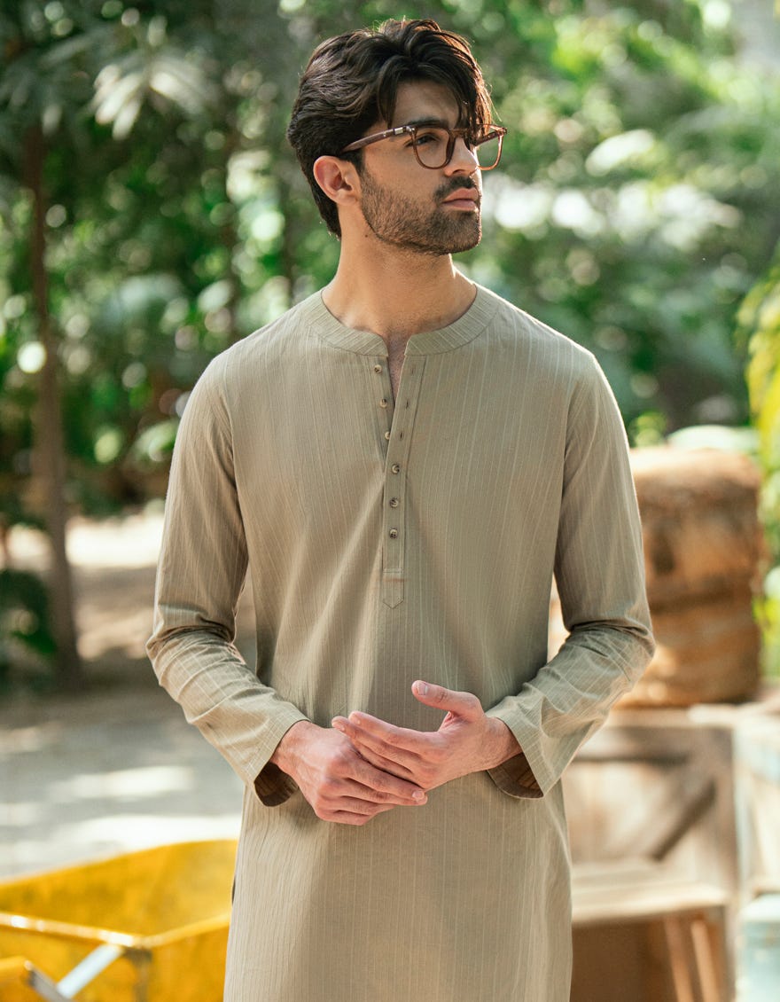 BEIGE BUNNAT COTTON CASUAL SHORT KURTA