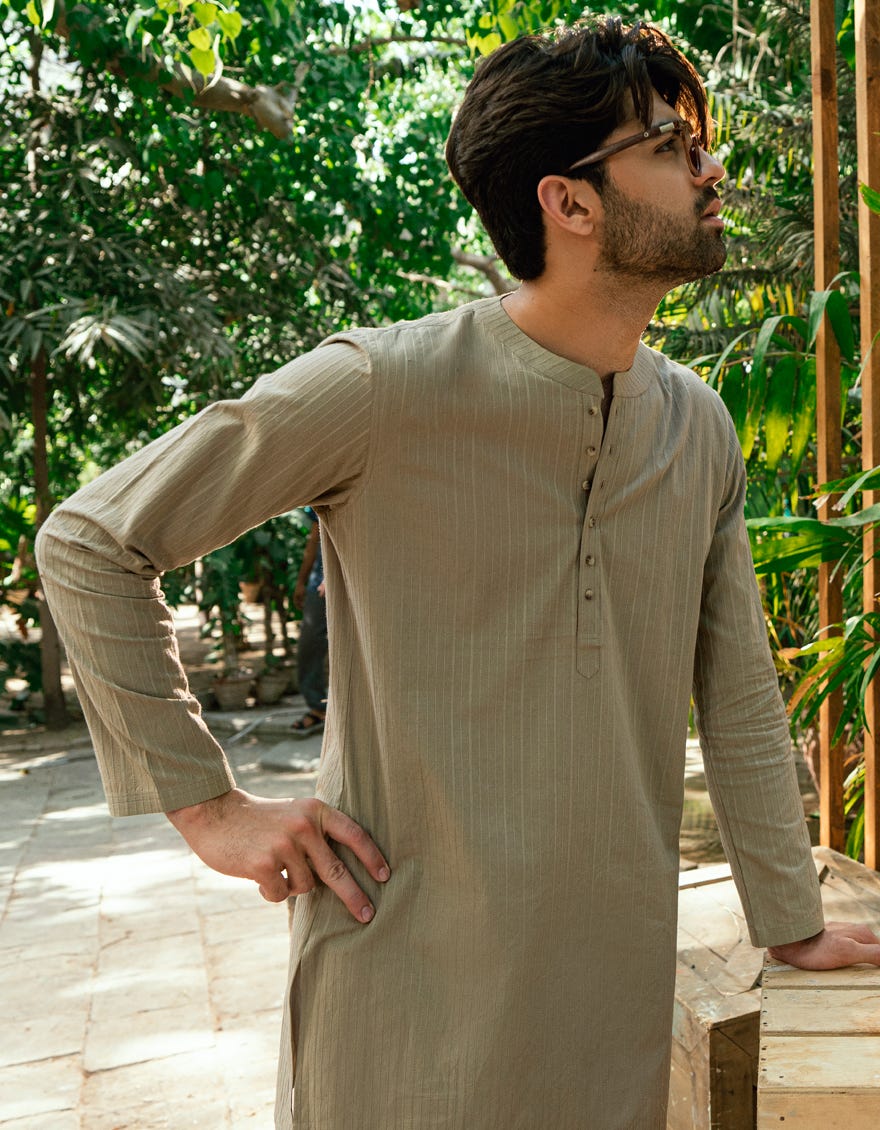 BEIGE BUNNAT COTTON CASUAL SHORT KURTA