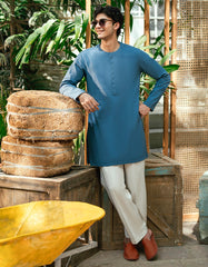 DULL BLUE BUNNAT COTTON CASUAL SHORT KURTA