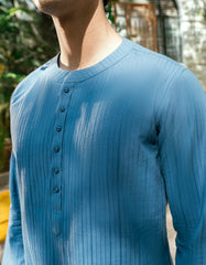 DULL BLUE BUNNAT COTTON CASUAL SHORT KURTA
