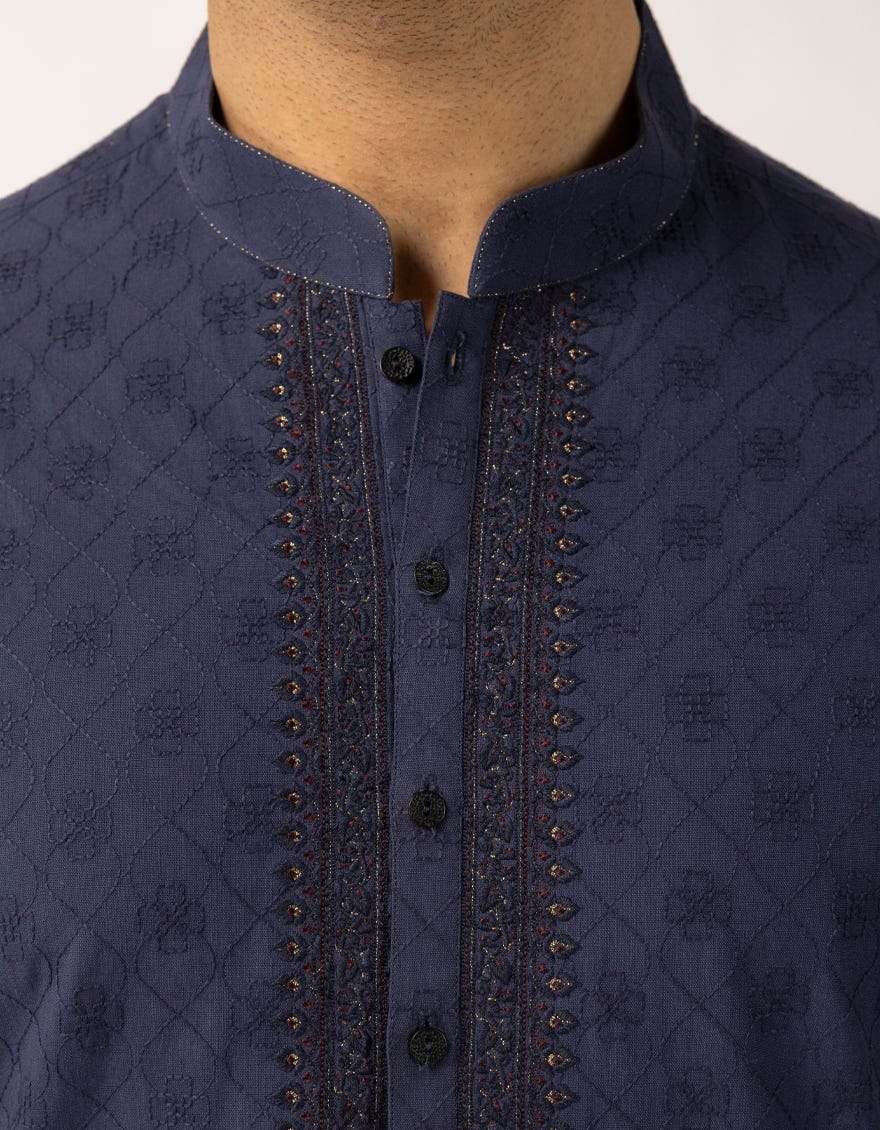 DARK BLUE COTTON FORMAL KURTA