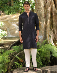 BLACK SCHIFFLI COTTON FORMAL KURTA