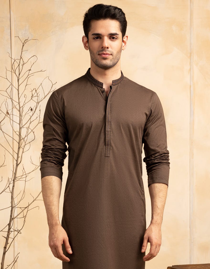BROWN COTTON SEMI-FORMAL KURTA