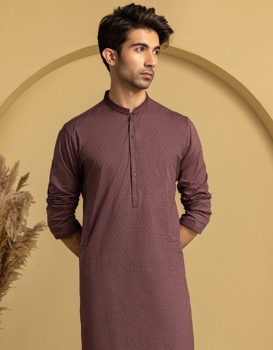 DEEP MAROON COTTON SEMI-FORMAL KURTA