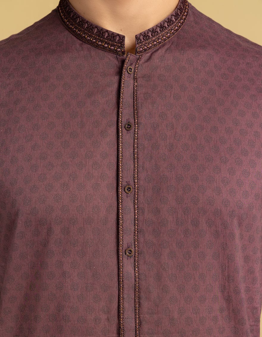 DEEP MAROON COTTON SEMI-FORMAL KURTA