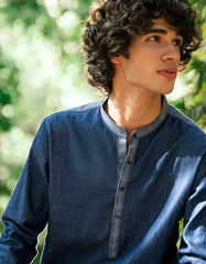 DENIM BLUE COTTON CASUAL SHORT KURTA
