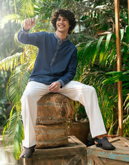 DENIM BLUE COTTON CASUAL SHORT KURTA