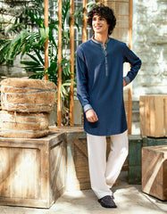DENIM BLUE COTTON CASUAL SHORT KURTA