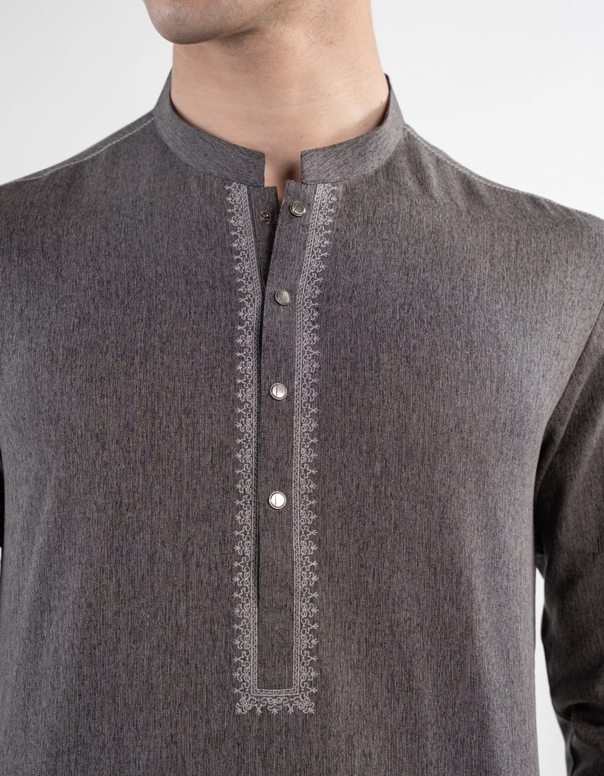 DARK GREY BLENDED KURTA TROUSER | JJKP-W-33152
