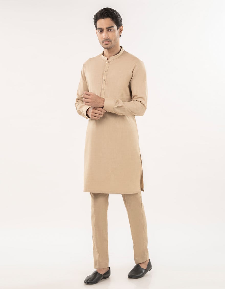 BEIGE COTTON KURTA TROUSER | JJKP-A-33168