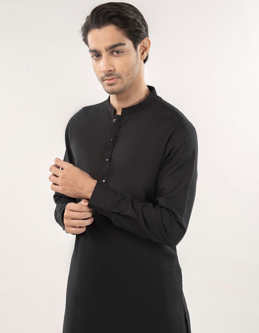 BLACK COTTON KURTA TROUSER | JJKP-W-33169