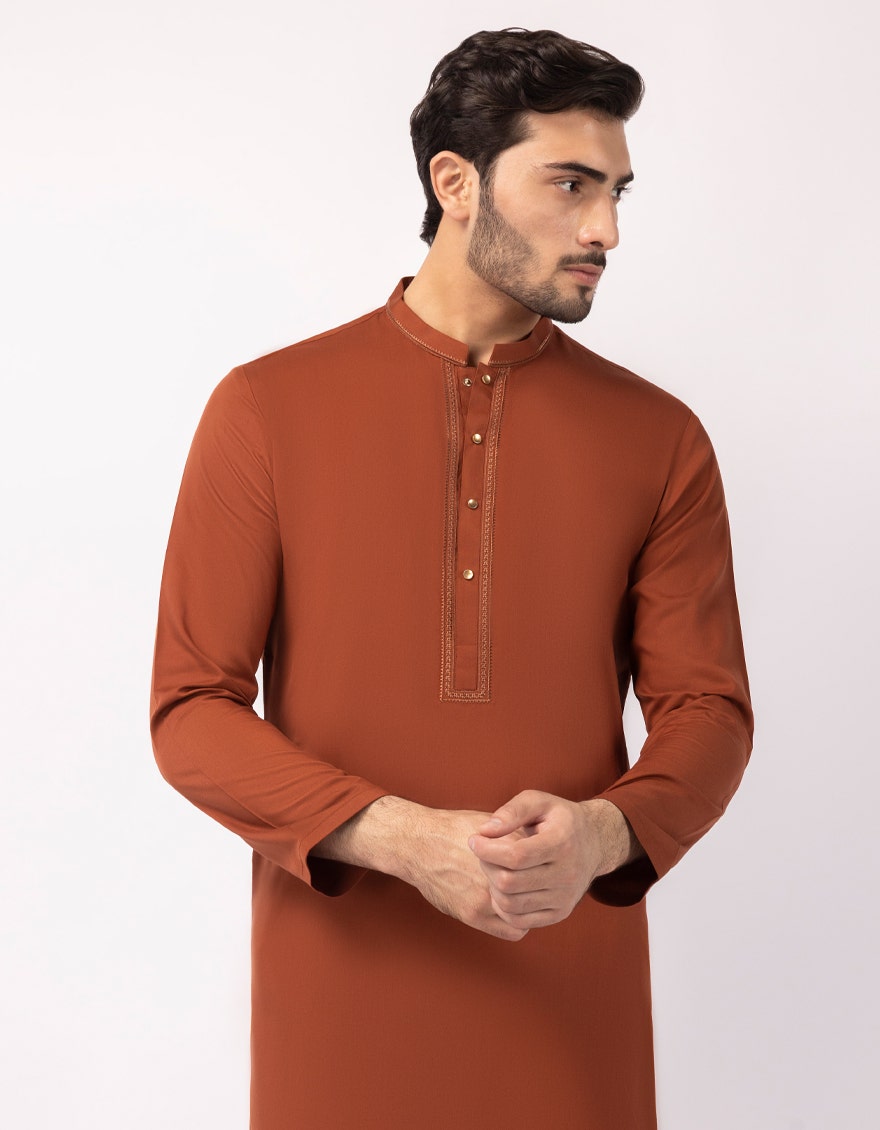 RUST BLENDED SEMI-FORMAL KURTA TROUSERS