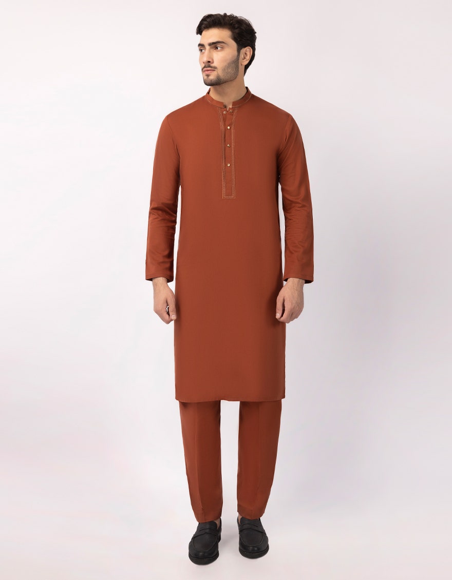 RUST BLENDED SEMI-FORMAL KURTA TROUSERS