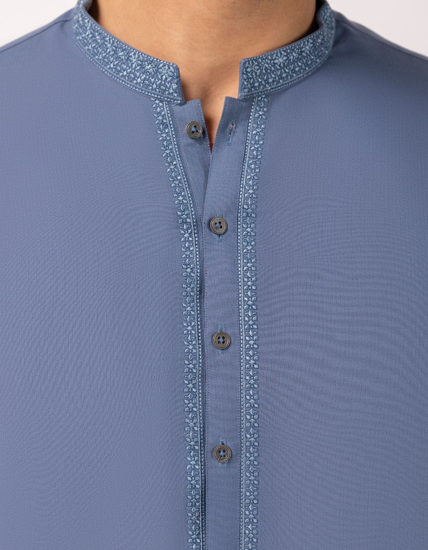 BLUE BLENDED SEMI-FORMAL KURTA TROUSERS