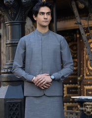 GREY COTTON KURTA PAJAMA + WAISTCOAT | JJKPVC-40240
