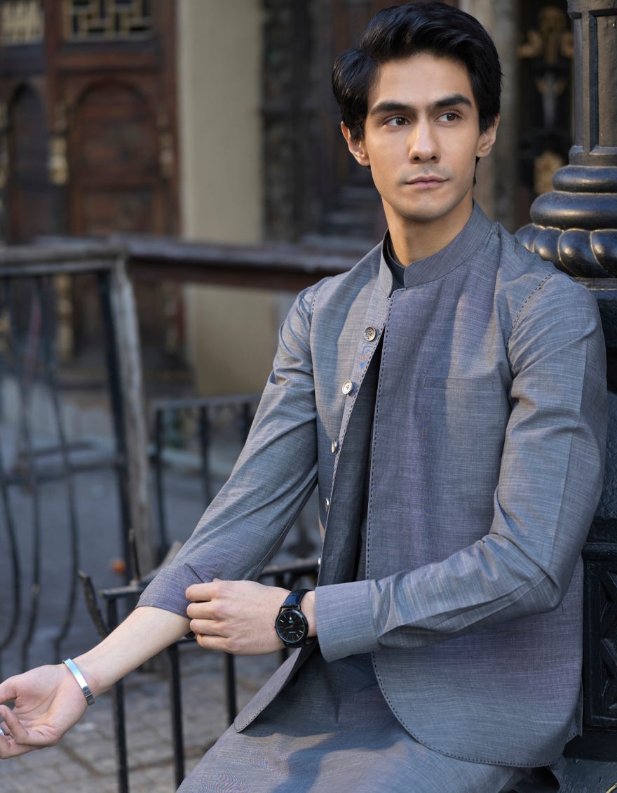 GREY COTTON KURTA PAJAMA | JJKP-S-40240