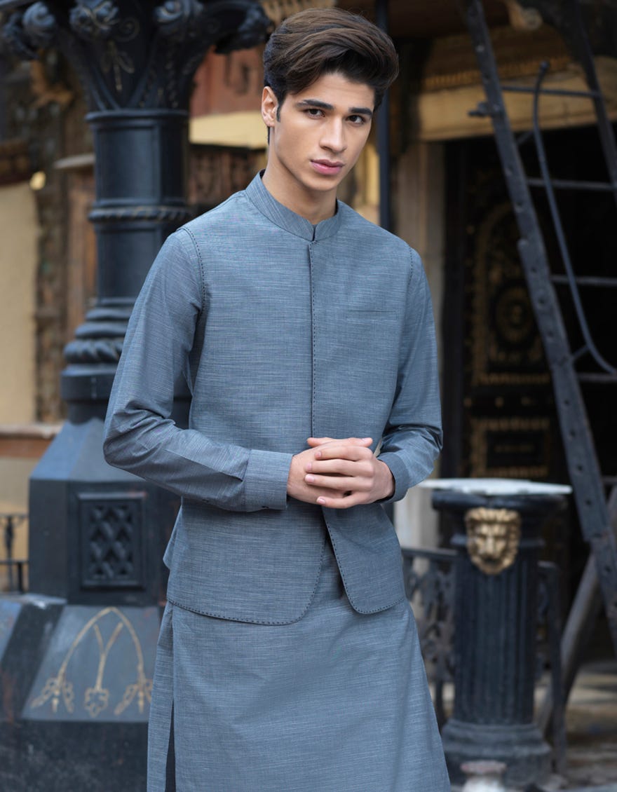 DARK GREY BLENDED KURTA PAJAMA | JJKP-S-40242