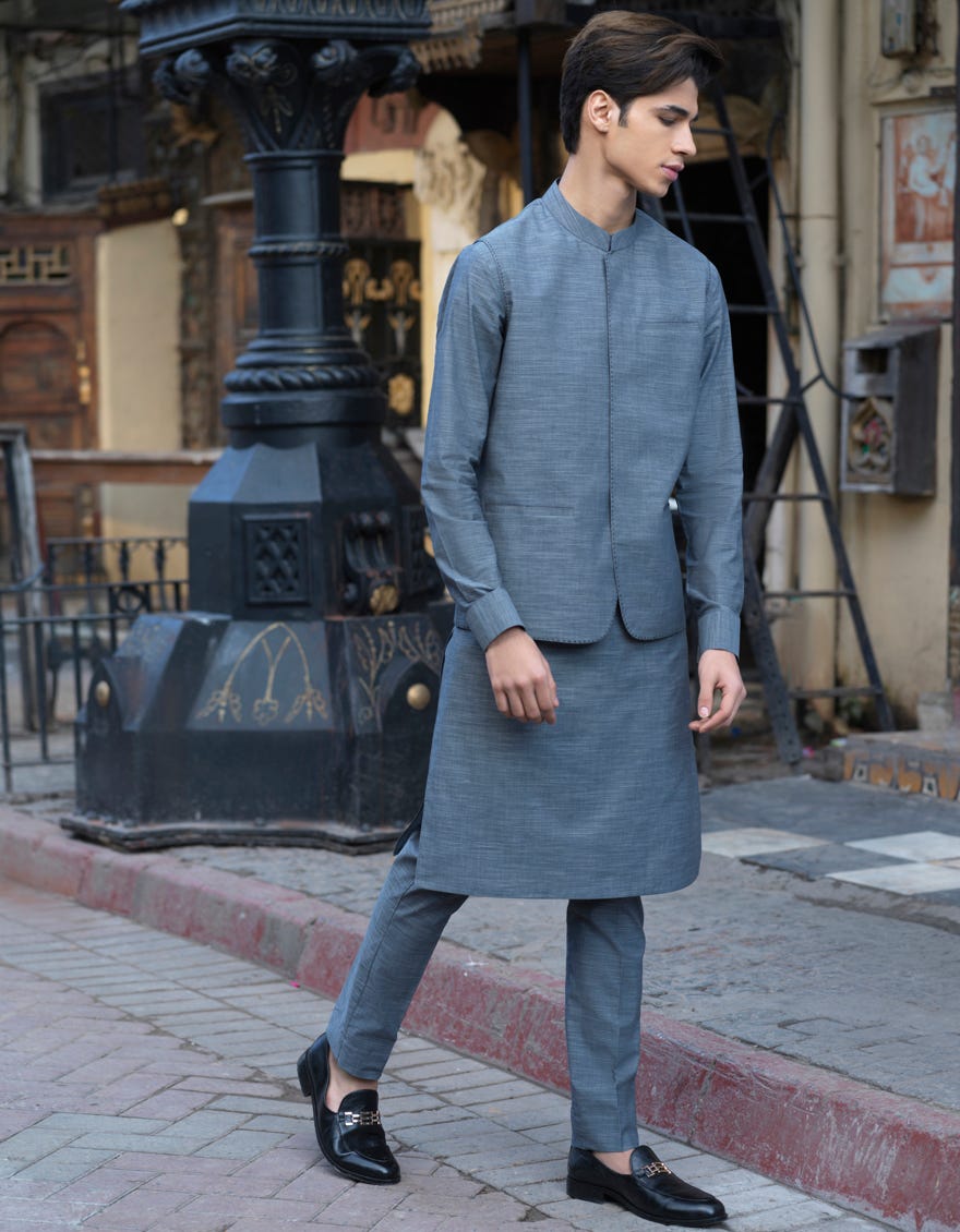 DARK GREY BLENDED KURTA PAJAMA | JJKP-S-40242