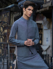 DARK GREY COTTON KURTA PAJAMA + WAISTCOAT | JJKPVC-40242
