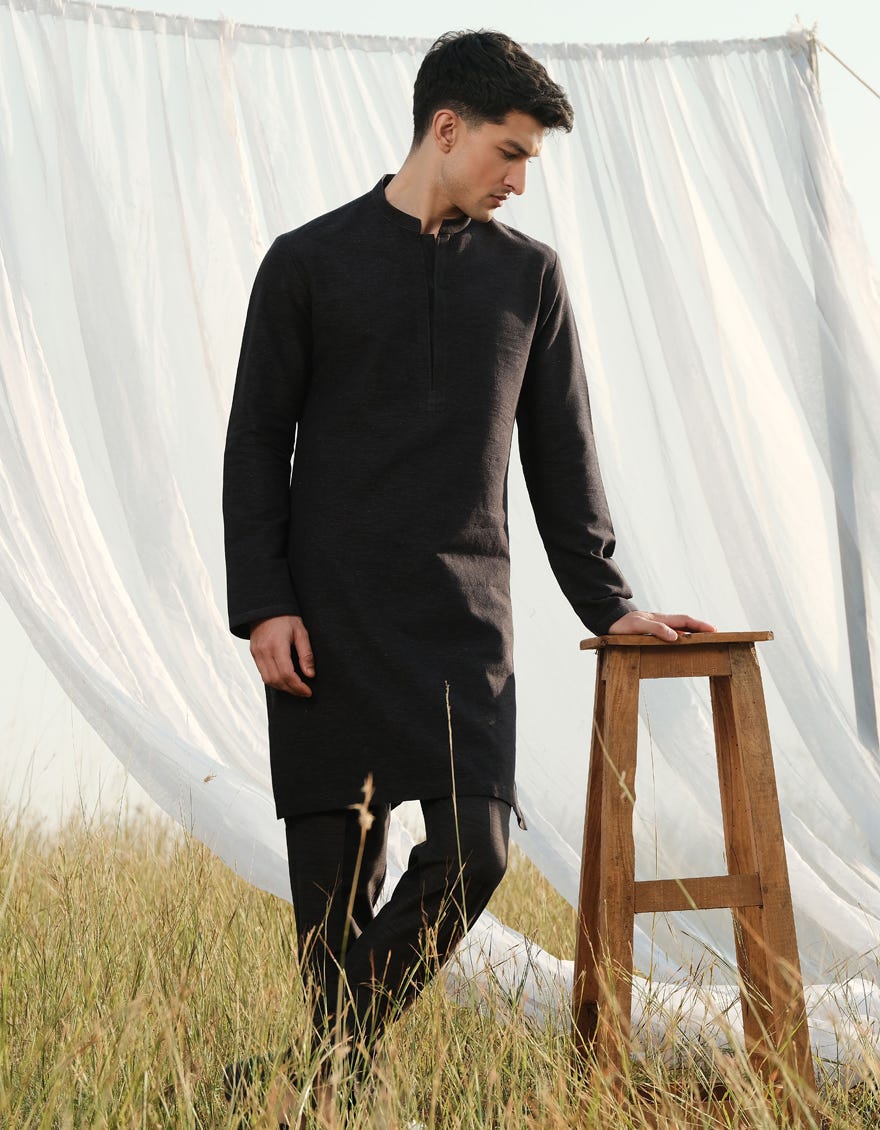 BLACK COTTON KURTA TROUSER | JJKP-W-47361
