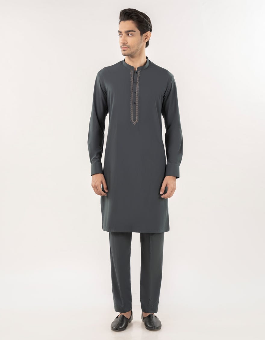 DARK GREEN BLENDED KURTA TROUSER