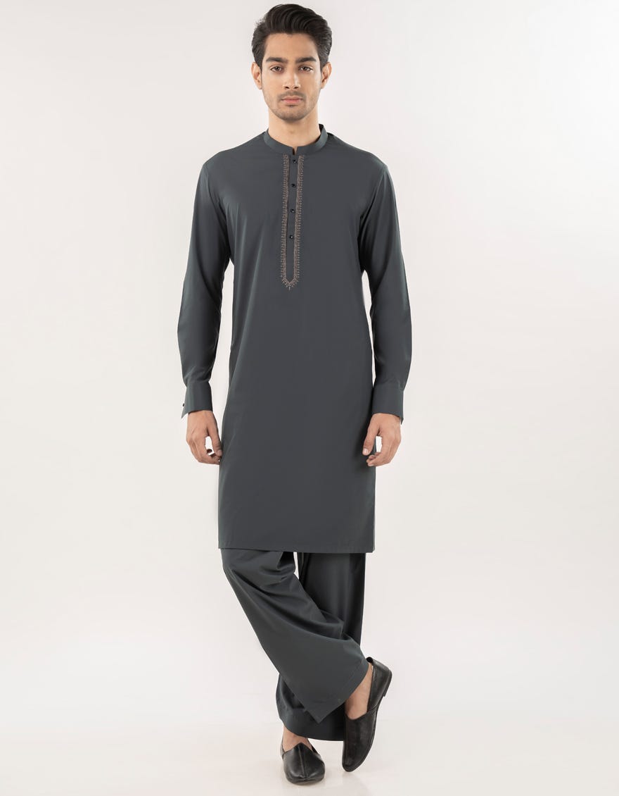 DARK GREEN BLENDED SEMI-FORMAL KAMEEZ SHALWAR