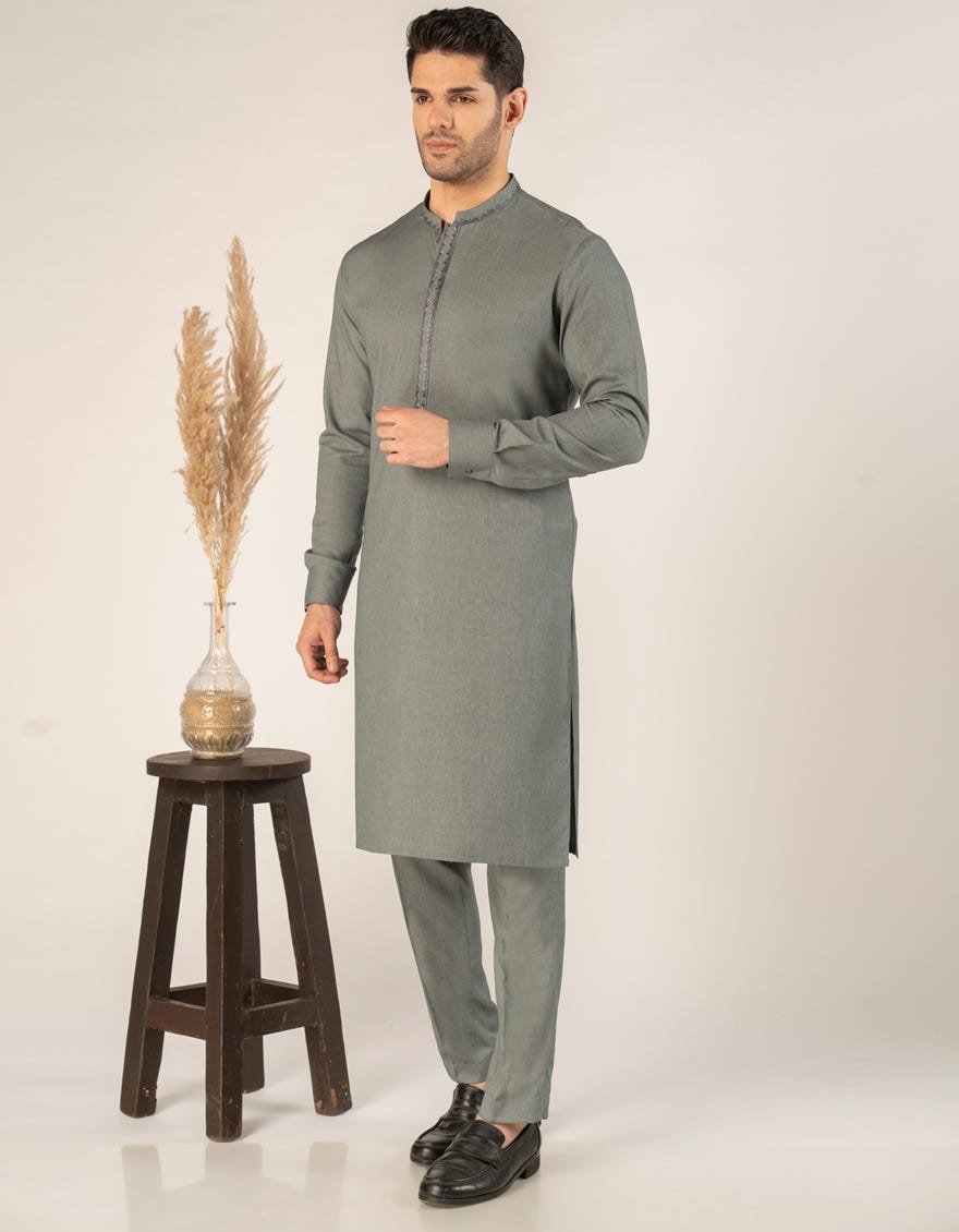GREY BLENDED SEMI-FORMAL KURTA TROUSER